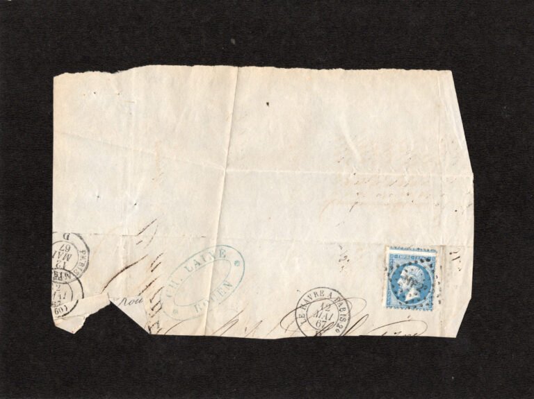 France 1862 Napoleon III Blue 20 Cents Stamp Affixed Letter