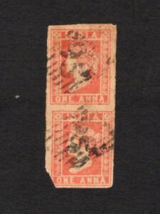 India 1854 Queen Victoria Red 1 Anna Pair