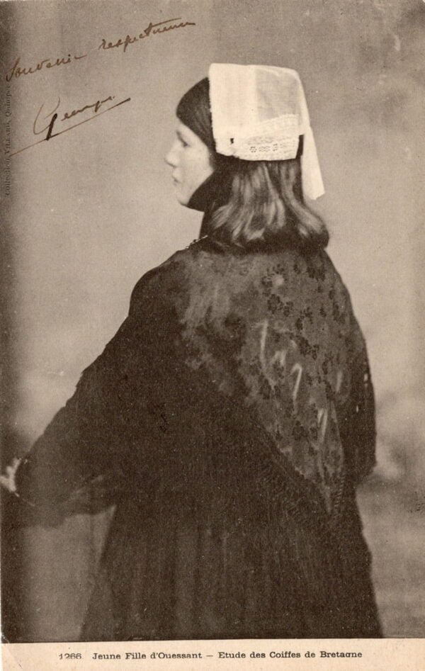 France 1905 Picture Postcard of a Young Girl from Ouessant Study of the Coiffen de Bretagne From Ouessant to Gannat - Image 3