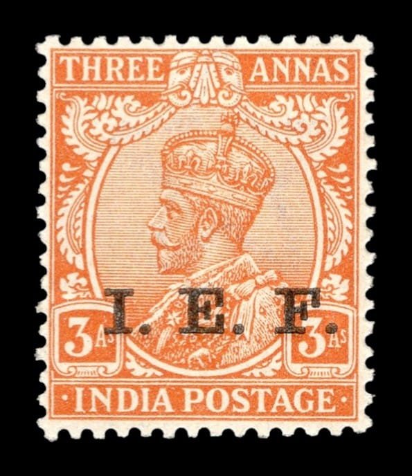 SG-IN E7_1914_001 King George V wearing the Imperial Crown of India - I.E.F. overprinted