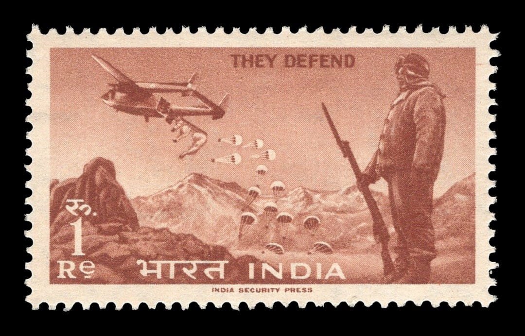 Soldier Guarding Frontier and Plane Dropping Supplies